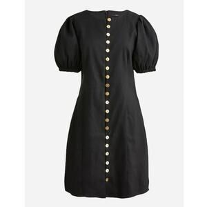 J. Crew NWT Stretch Viscose Linen Blend Gold Button Front Puff Sleeve Mini Dress